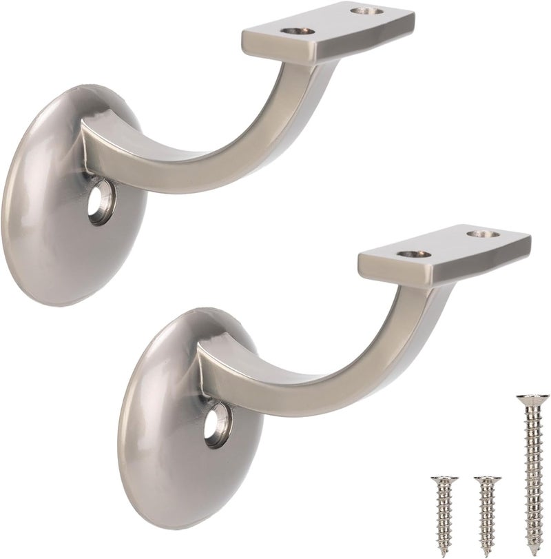 HILLMASTER Steel Handrail Bracket for Indoor Outdoor Stairs, Anti-Rust Hand Rail Brackets Durable Hand Railing Brackets Strong Stair Support for Home Buildings Stairways Handrail, Satin Nickel, 2 Pcs - Image 1